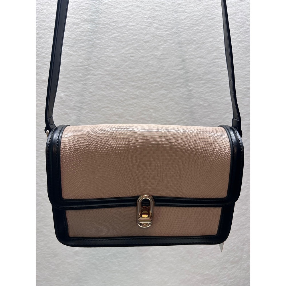 Jules Kae Vegan Lizard Embossed Crossbody Bag Blush Tan Black Gold Hardware NWT